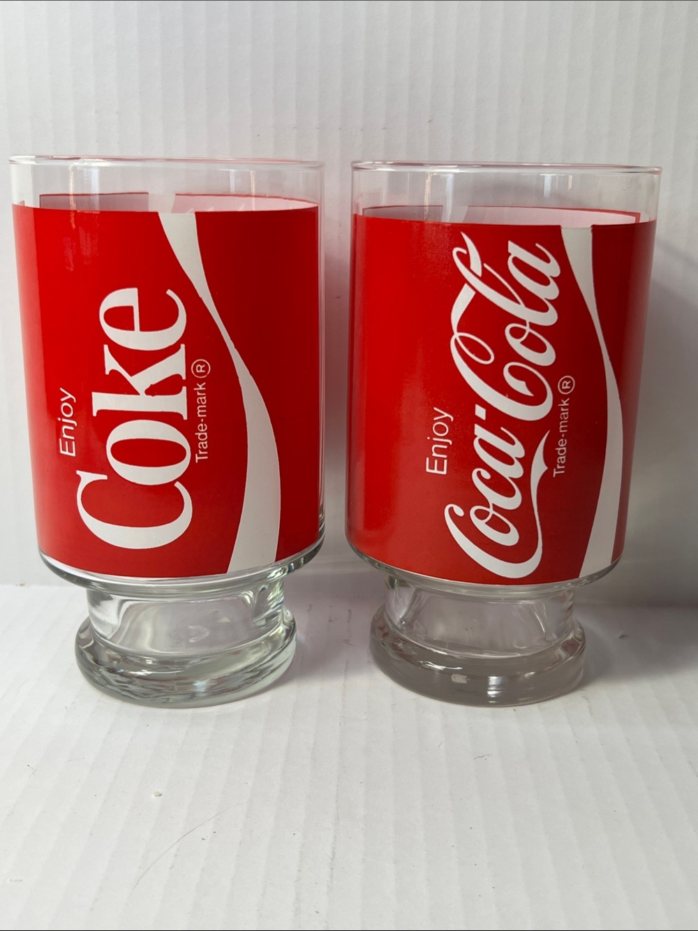 Coca Cola Red and White Logo Footed Glasses - Set of 2